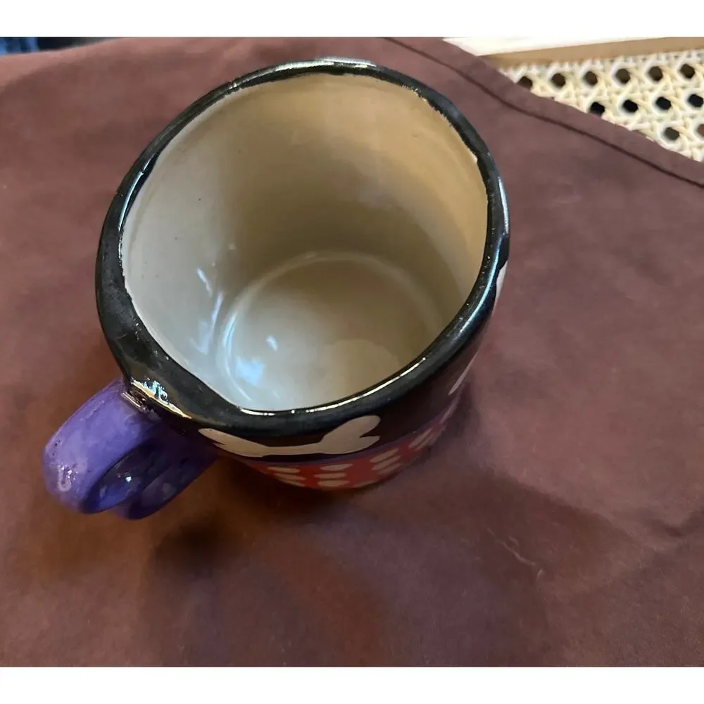 Hand Painted Pottery Stoneware Mug Cup Dog Bone & Polka Dot Signed MMB By Artist